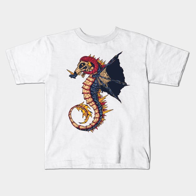 Red Horn Sea Horse Kids T-Shirt by HappymanStudio